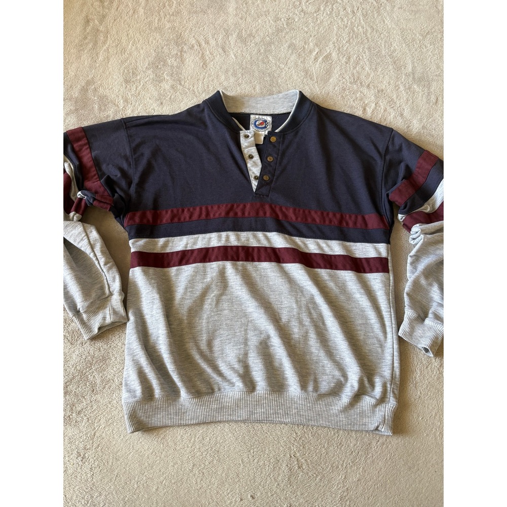 Mens Large VTG Greenline International Striped Henley Shirt Long Sleeve Pullover